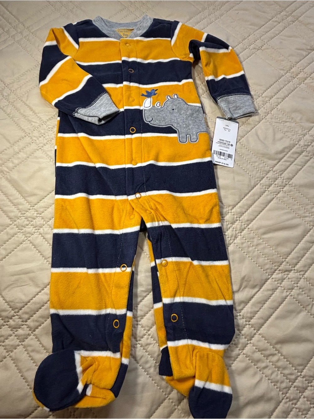Carter's 9M Rino Fleece Striped Footed One-Piece